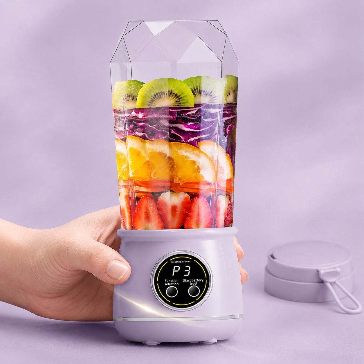 Compact travel-friendly orange juicer with pulp separation feature