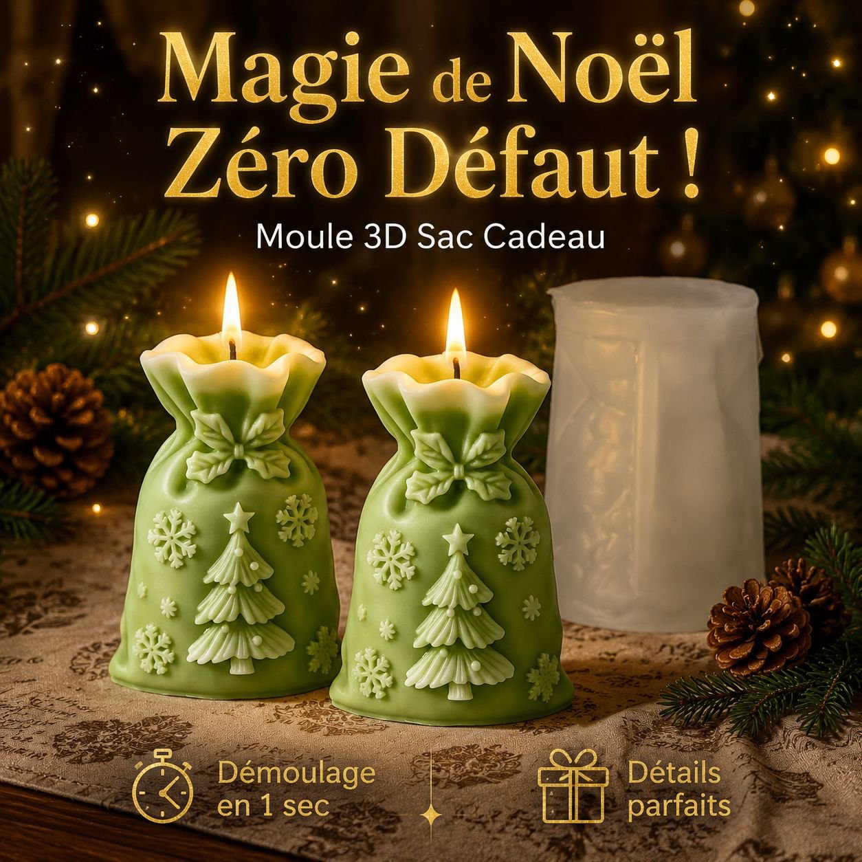 Moule en silicone pour sacs-cadeaux de Noël, idéal pour la décoration de bougies DIY