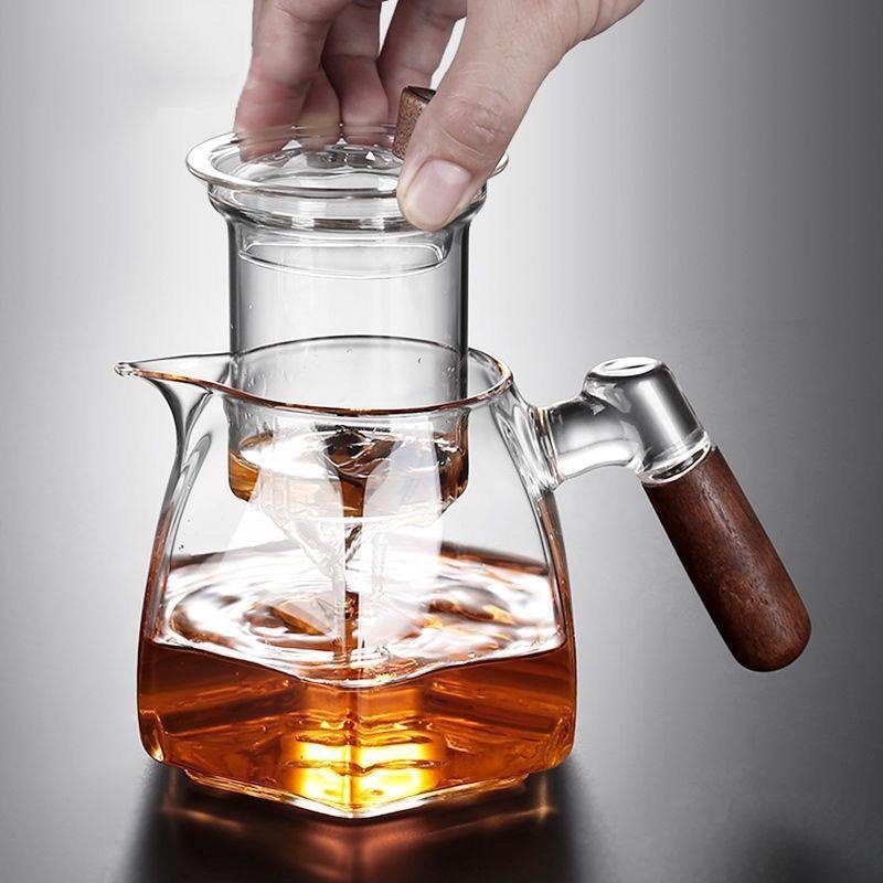ガラスソリッドウッドハンドルほうじ茶器