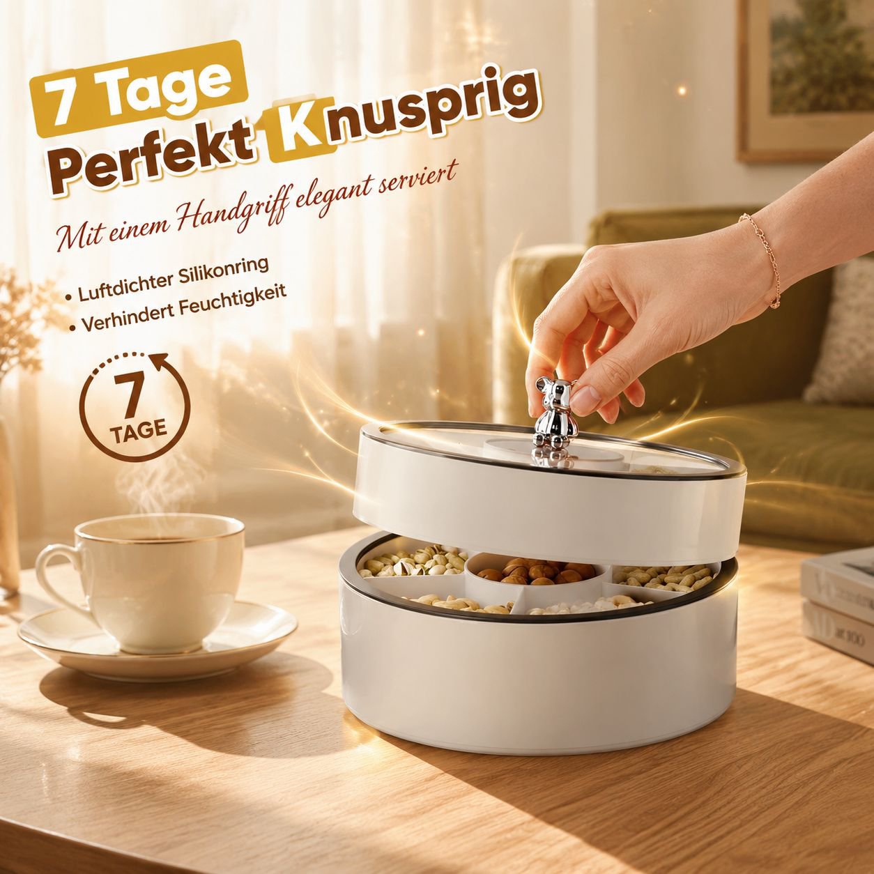Neue drehbare versiegelte Aufbewahrungsbox für Trockenfrüchte und Snacks