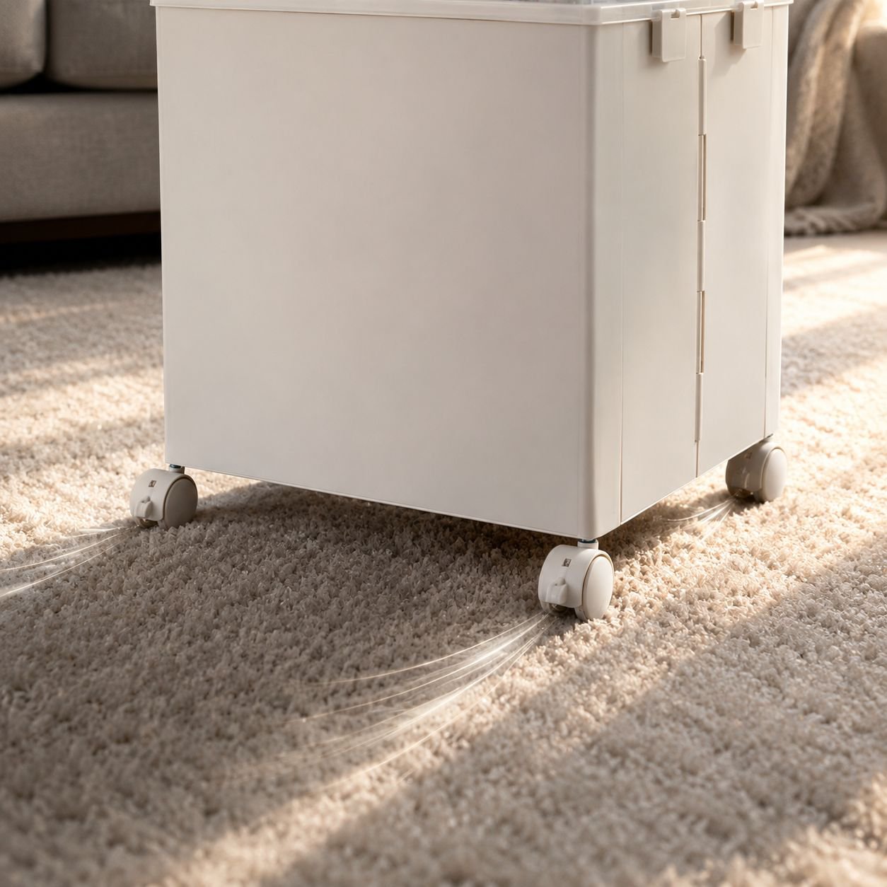 Foldable storage cart placed under office desk
