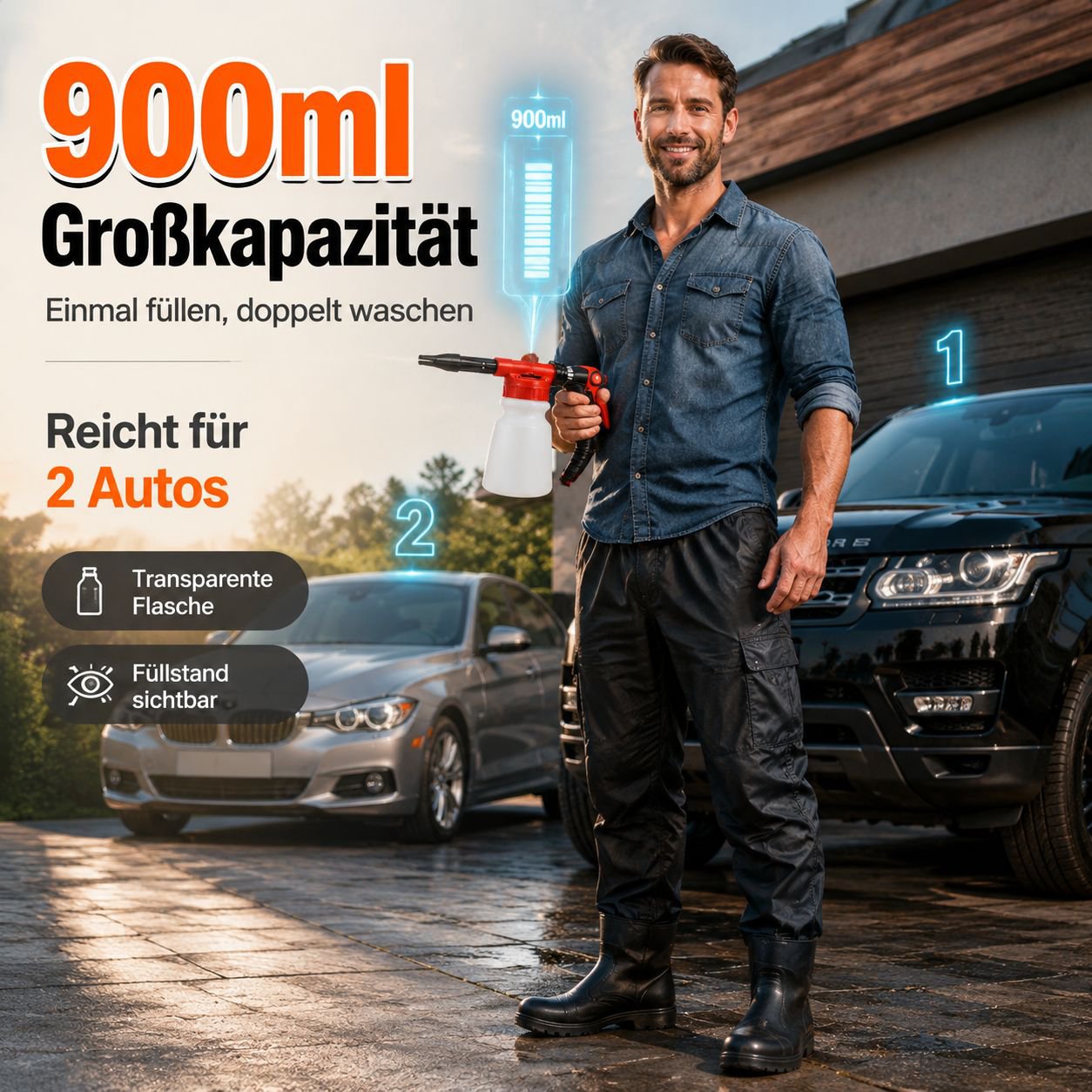 Multifunktions-Schaumwasserpistole für Autowäsche und Garten, großer Sprühbehälter, Werksverkauf