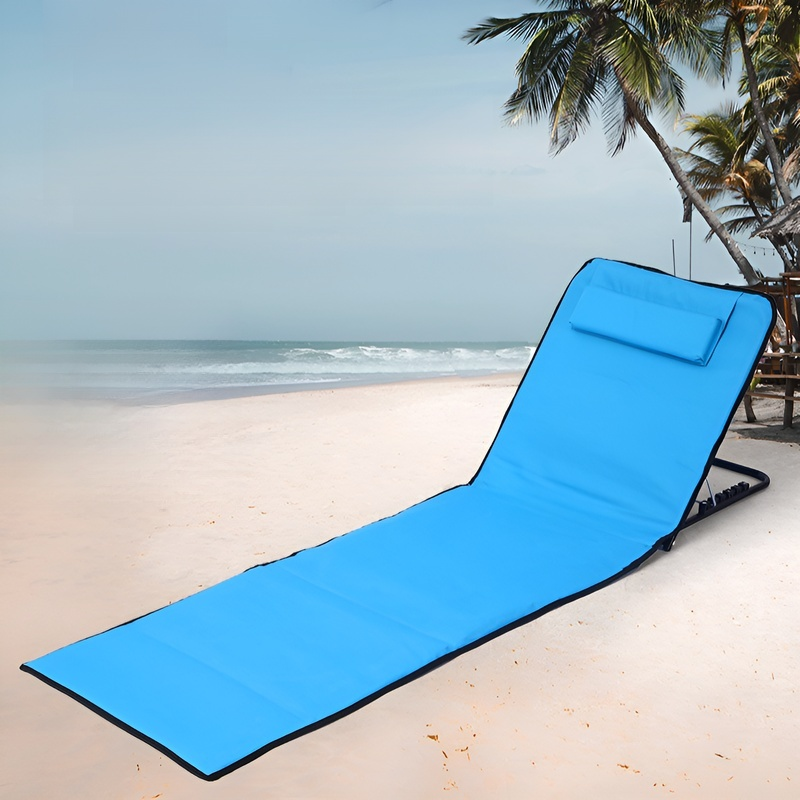 屋外用ポータブル折りたたみリクライニングチェア　ビーチマット付き