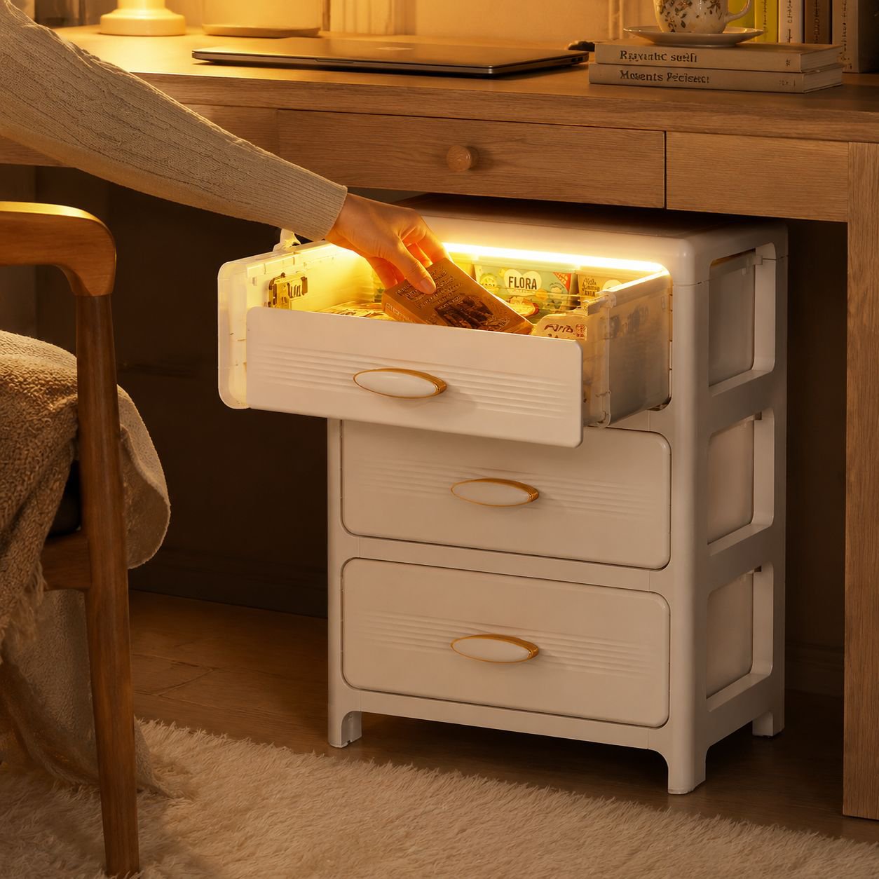 Table de nuit avec armoire de rangement pour espaces étroits