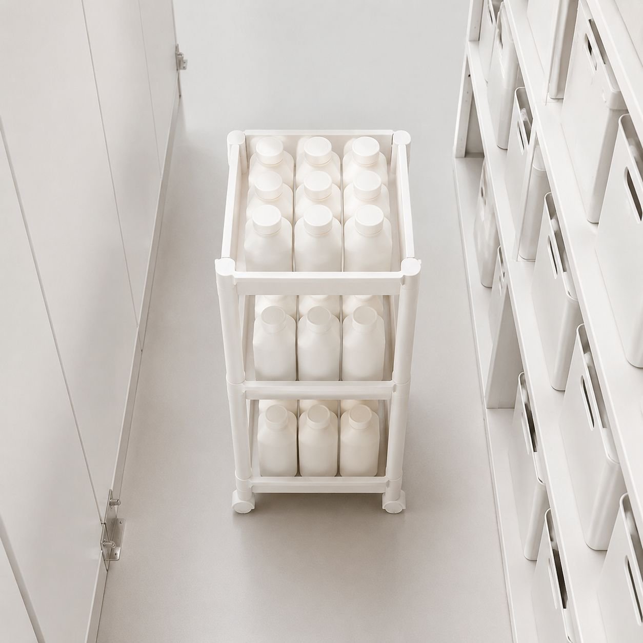 Multi-layer storage rack in a contemporary bathroom