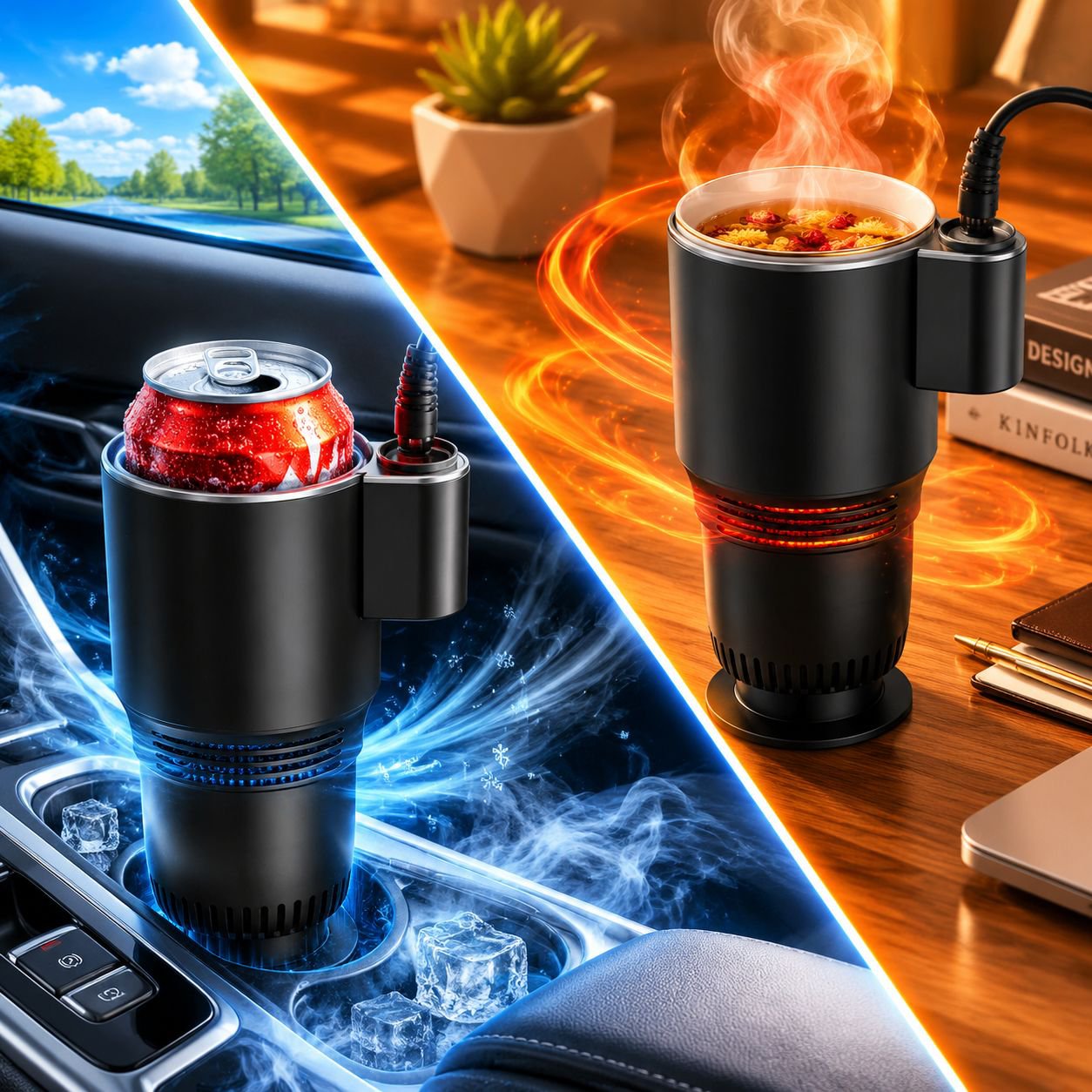 Portable Car Hot & Cold Cup, Mini Beverage Cooler Warmer for Export