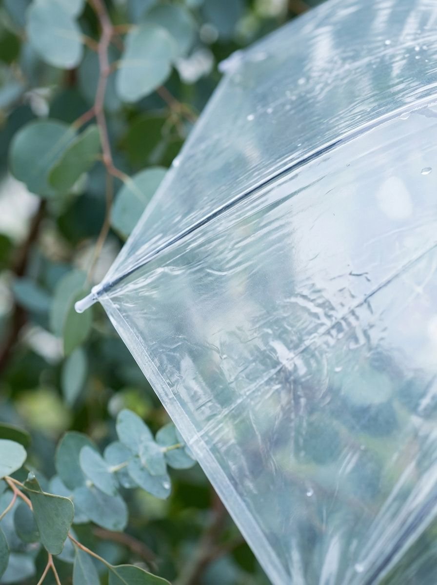 雨の日に映える透明な曇りガラス傘