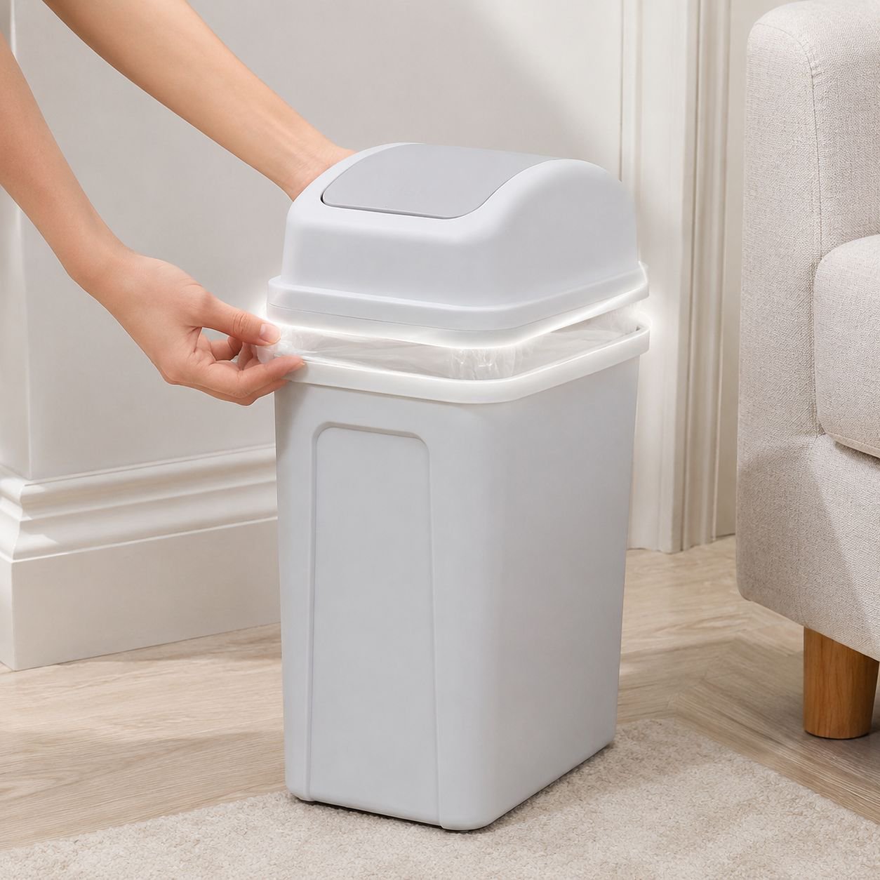 Household Trash Can with Handle and Swing Lid Design