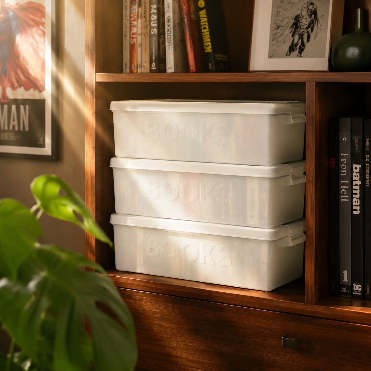 Bücheraufbewahrungsbox mit Deckel, für Bibliothek und Schrank, stapelbar für Kleinigkeiten