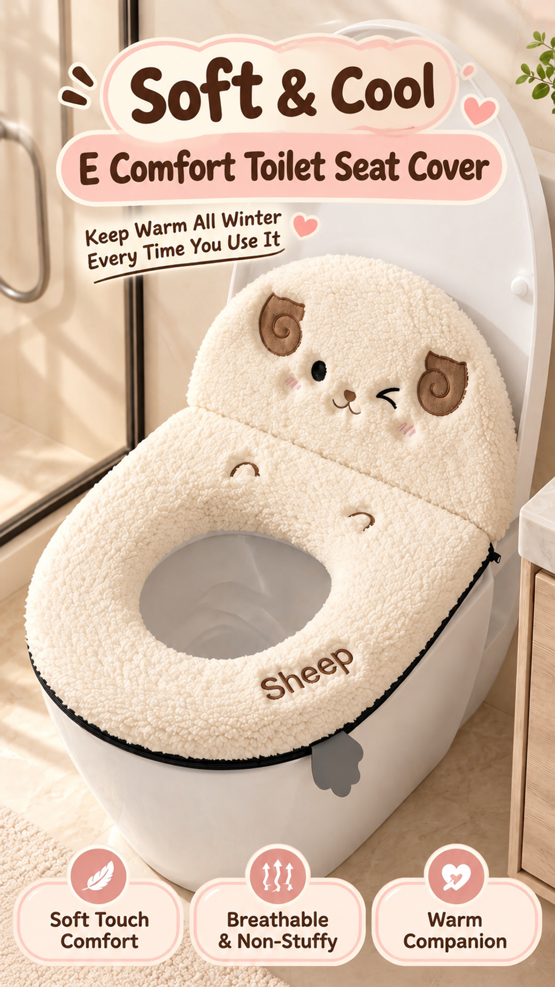 Cute plush toilet seat cushion with a soft, thickened design