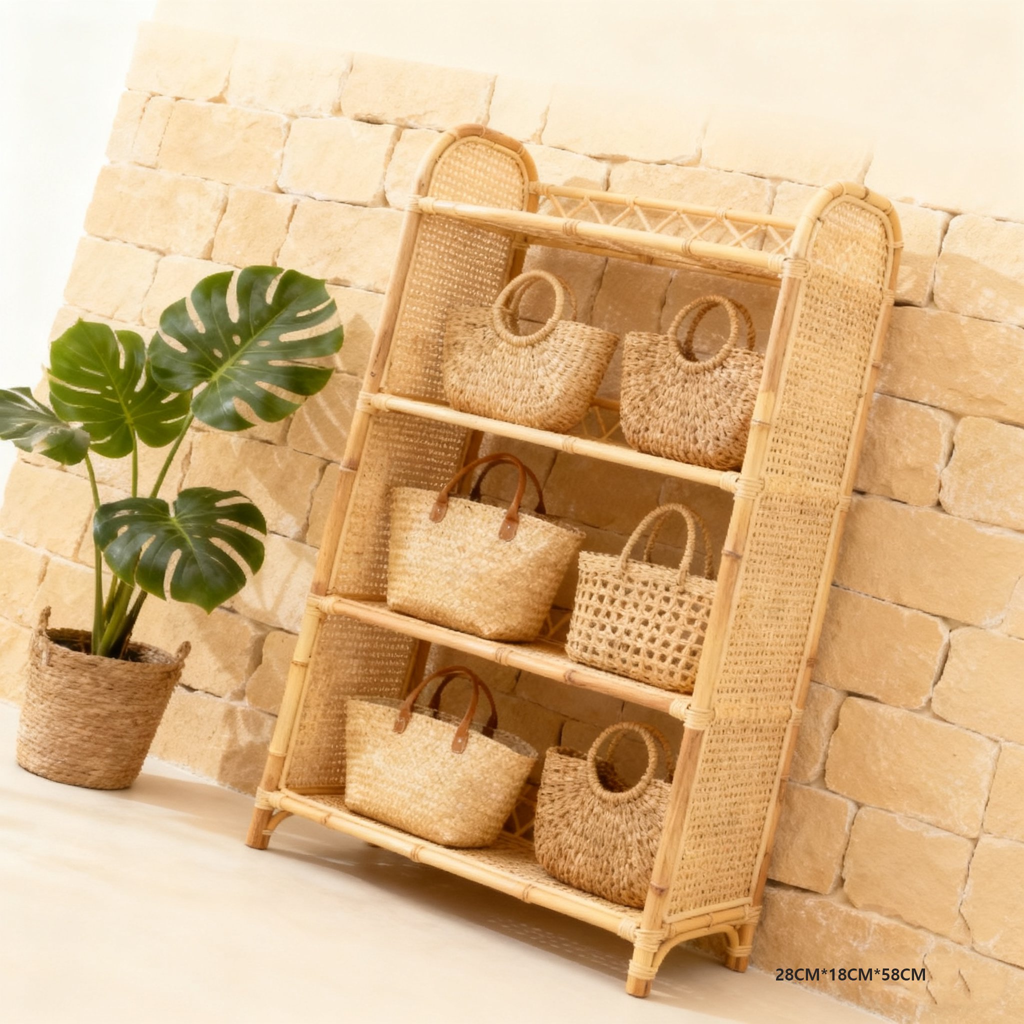 가방과 소품을 정리한 바구니 수납함