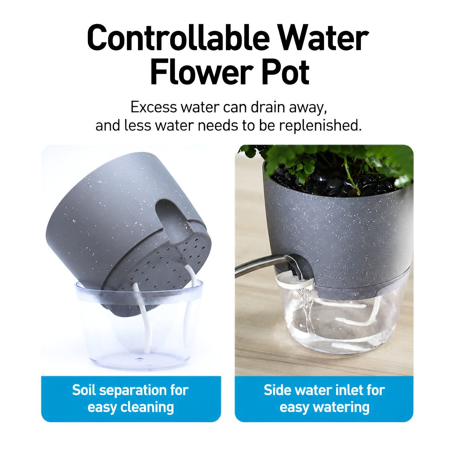 Self-Watering Lazy Flower Pot - Automatic Water Supply at the Bottom, Transparent Water Tank, Wa