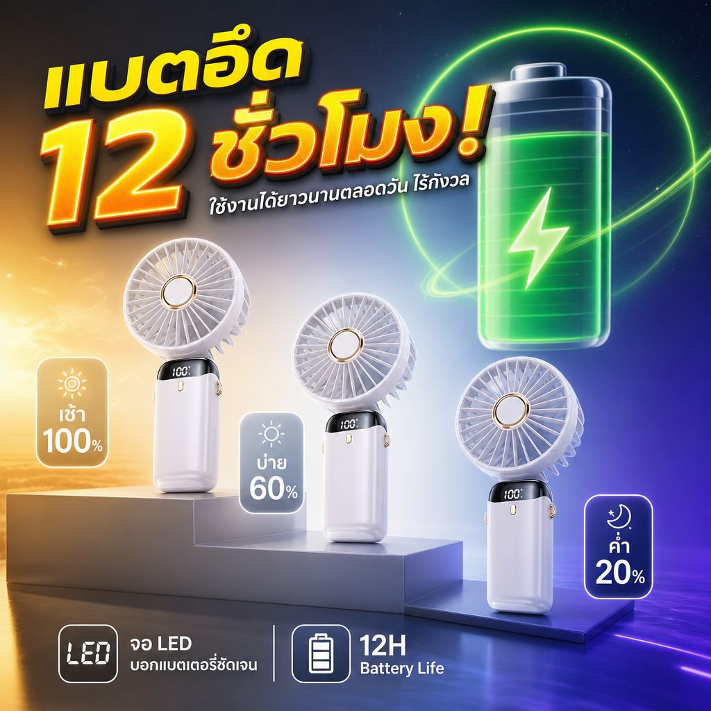 พัดลมมือถือ USB พับได้ มินิหอมสดชื่น เงียบพกพาง่าย ตั้งโต๊ะ รุ่นใหม่ 2026