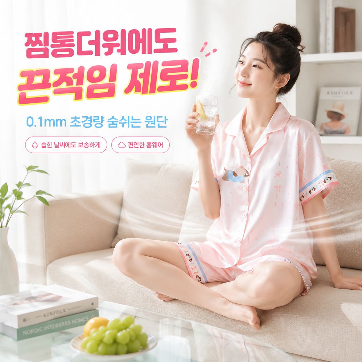 여성용 아이스 실크 반팔 여름 잠옷 세트 얇은 스타일