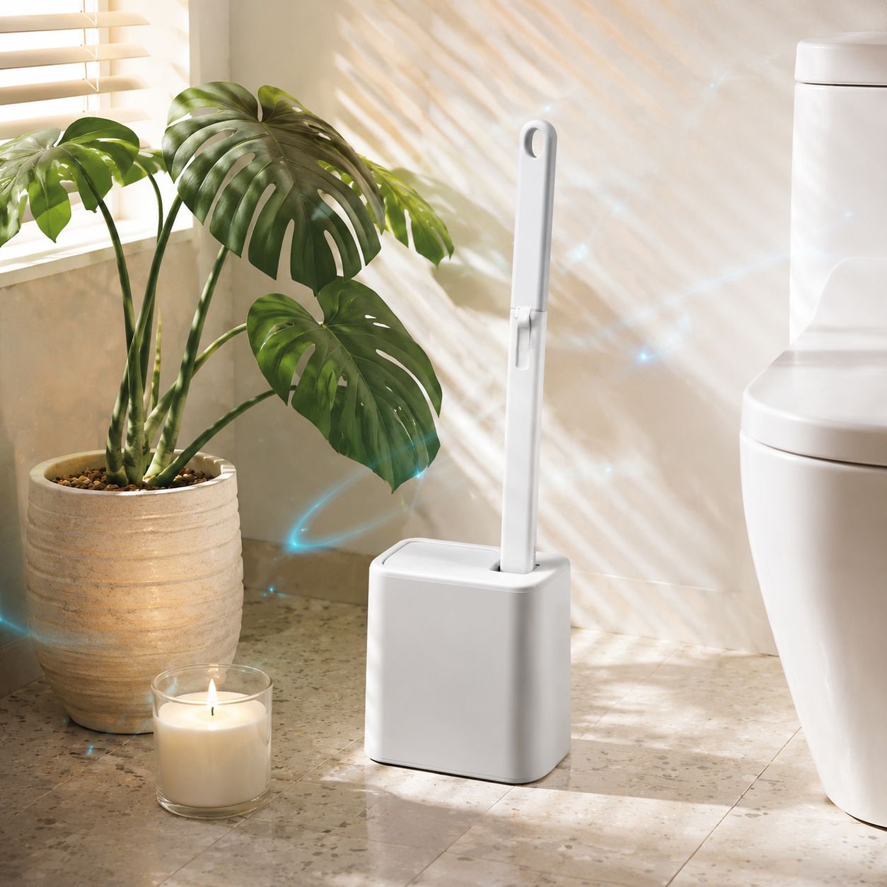 Sanitary toilet brush with splash-proof lid