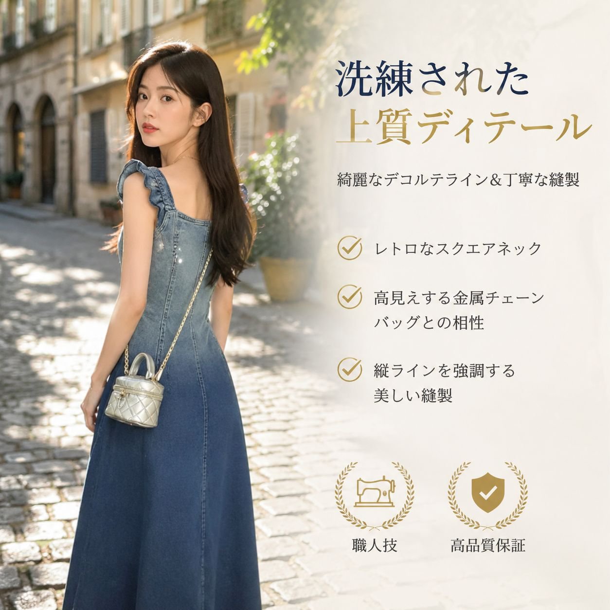 女性用ウエストシェイプグラデーションデニムジャンパースカート