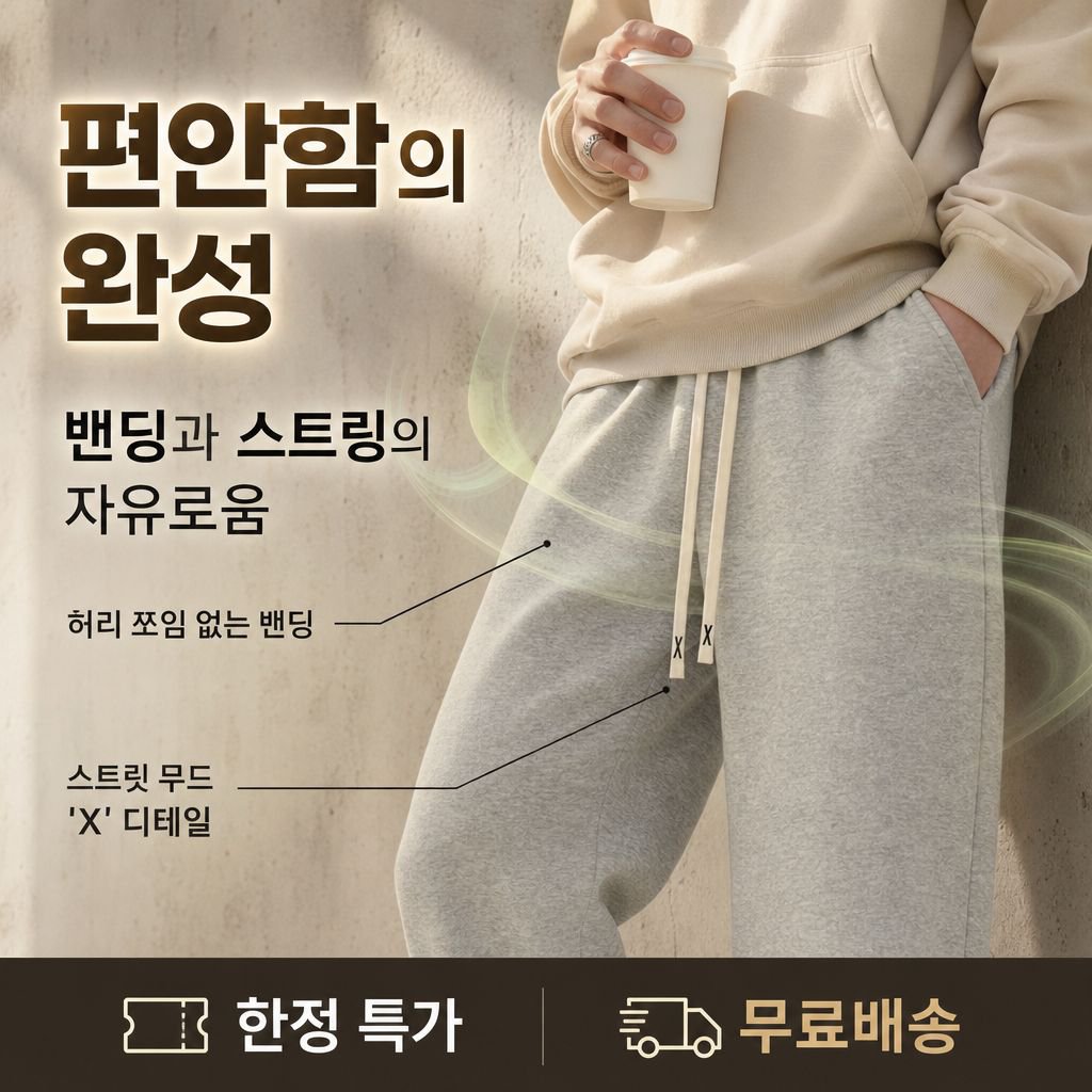 남성용 루즈핏 스트레이트 밴딩 스포츠 캐주얼 팬츠