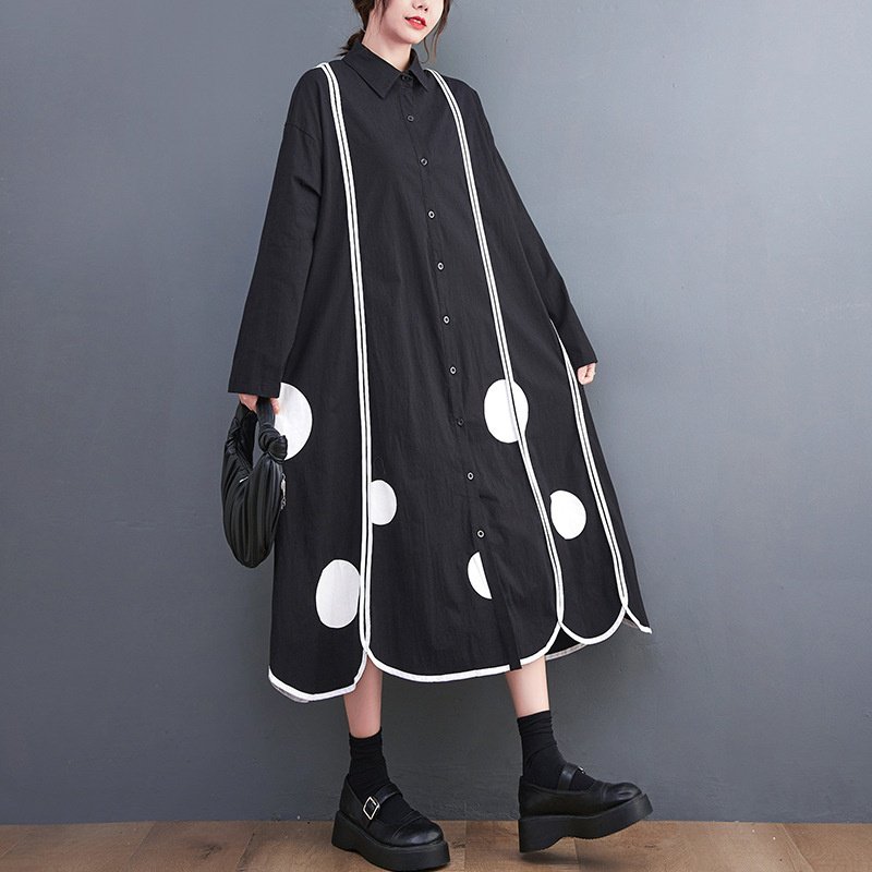 秋の韓国版新作ゆったりとした大きなサイズの花柄レースプリントミディアム丈の文学的なレトロワンピース