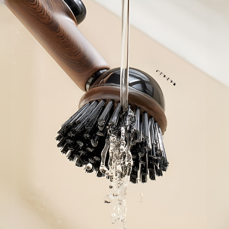 木目調吸盤付き長柄鍋用洗浄ブラシ 液体注入型 キッチン用