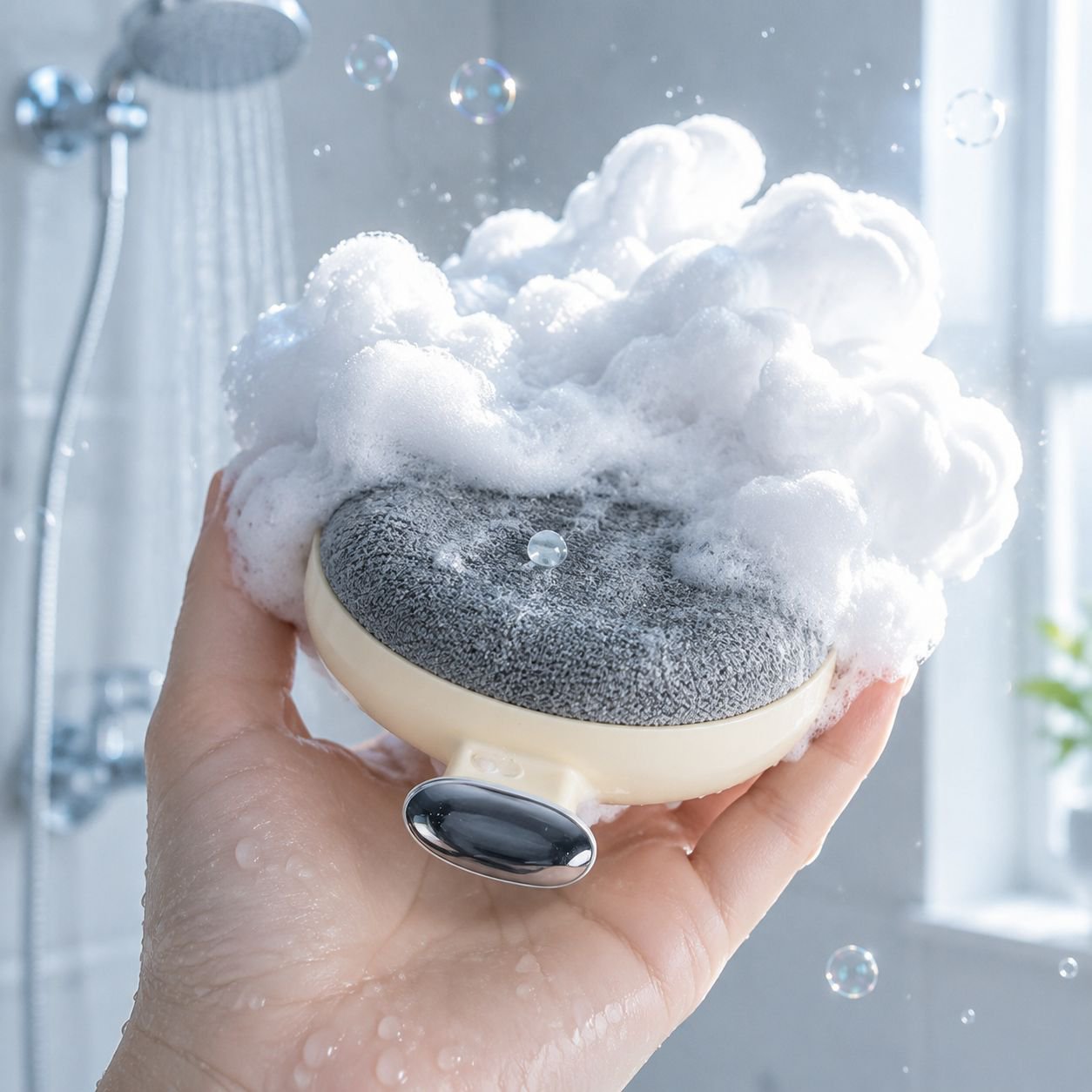 Serviette de bain nettoyante puissante en action