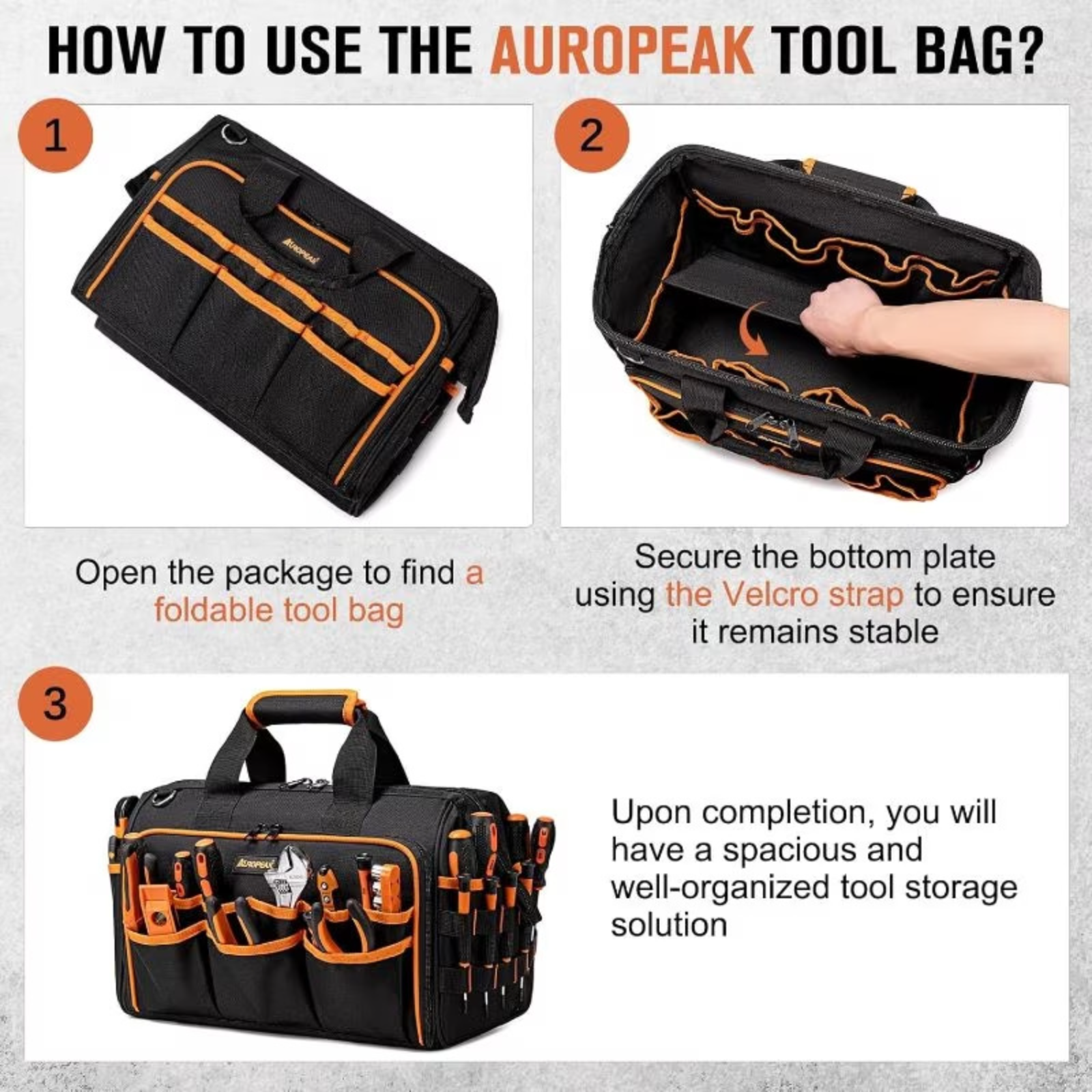 17-inch Heavy Duty Electrician Bag for Men, Foldable Wide-Mouth Storage Bag with Adjustable Shoulder