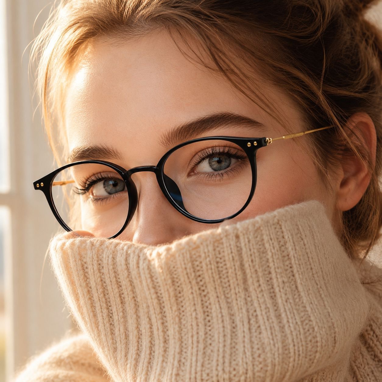 Seitliche Ansicht der großen braunen Anti-Blaulicht-Brille