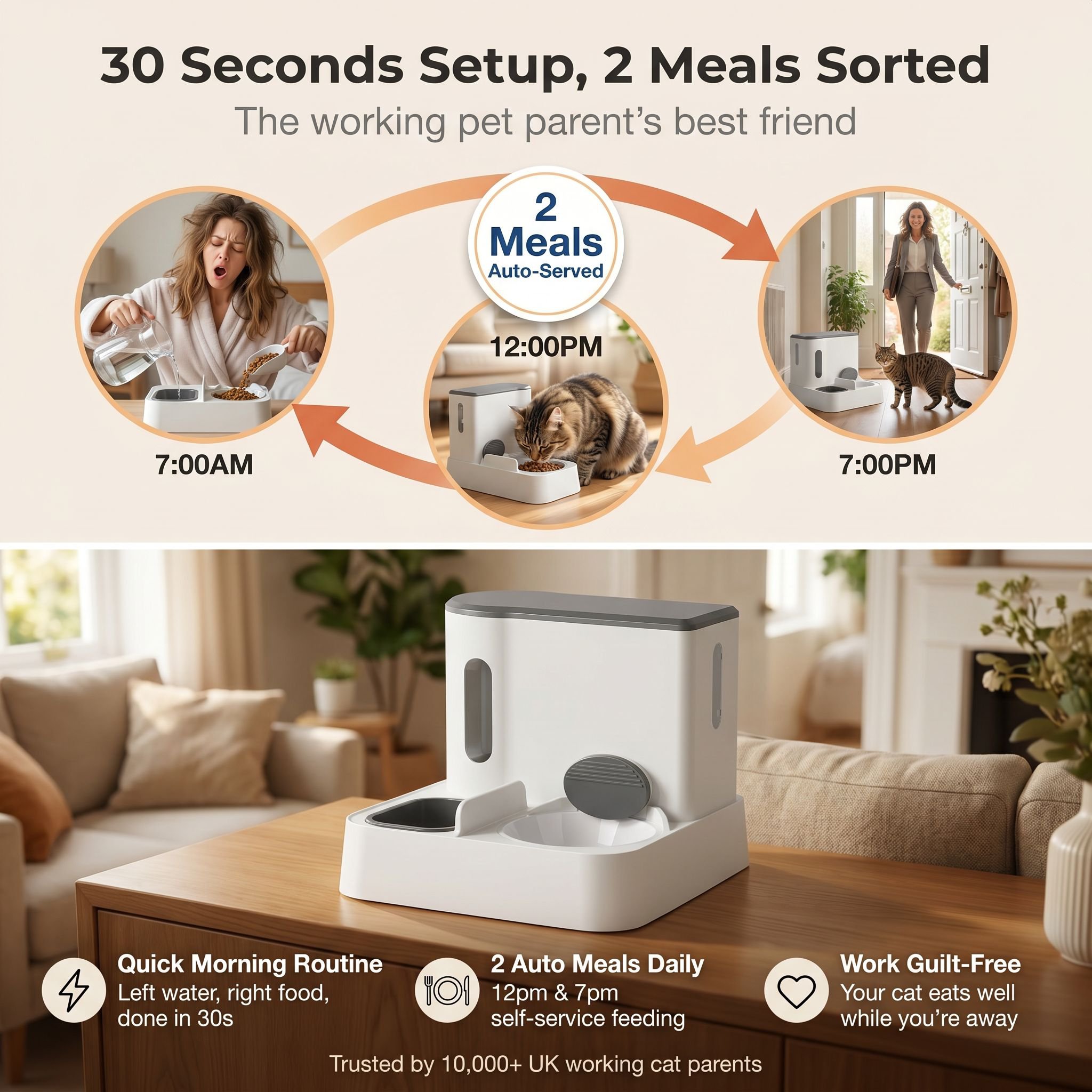 Ceramic Double Bowl Pet Supplies Automatic Water and Food Feeder for Cats and Dogs