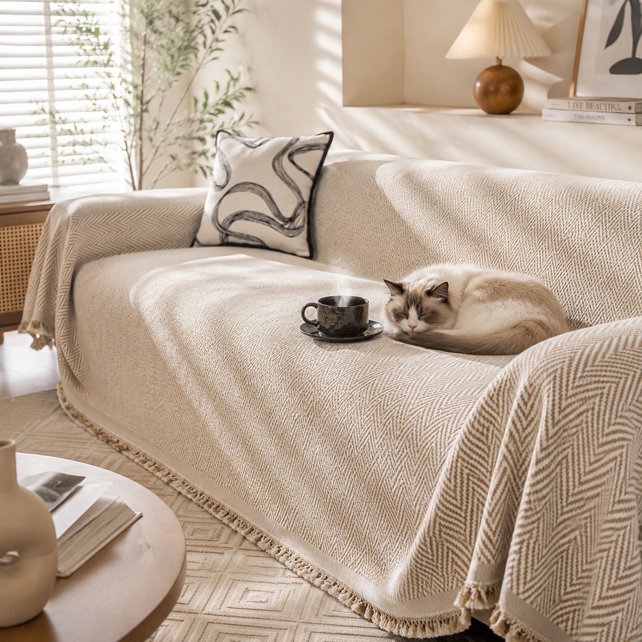 Striped chenille sofa cover, full coverage, simple and elegant sofa cover