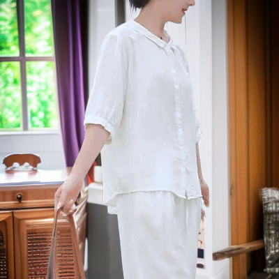 문예 루즈핏 이중 면사 셔츠 디테일