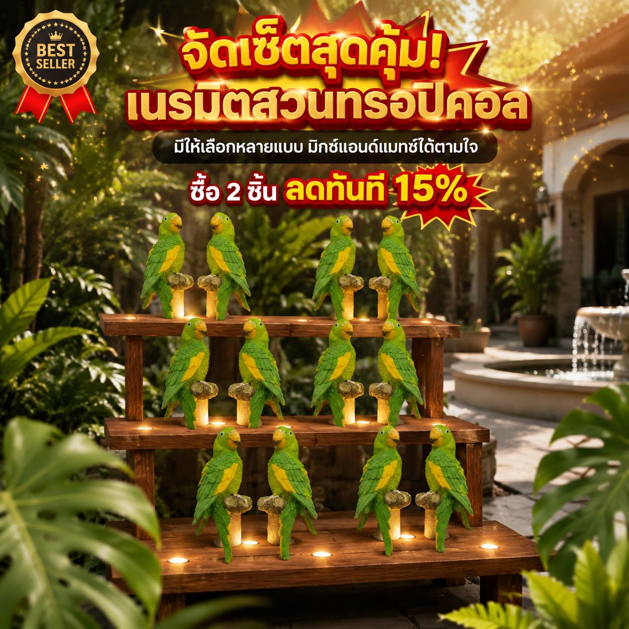 ของตกแต่งสวนสไตล์ชนบท รูปปั้นนกแก้วจำลอง