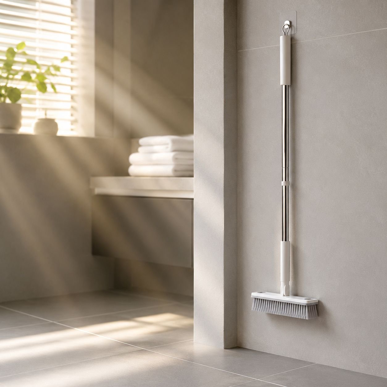 Bathroom accessory brush for floor and gap cleaning