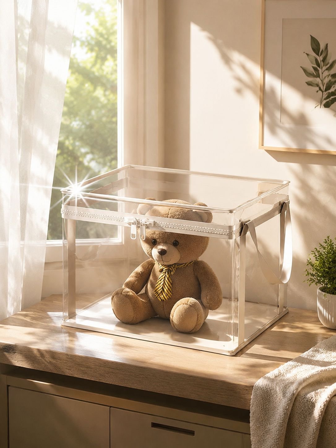 Building block organizer box with clear design
