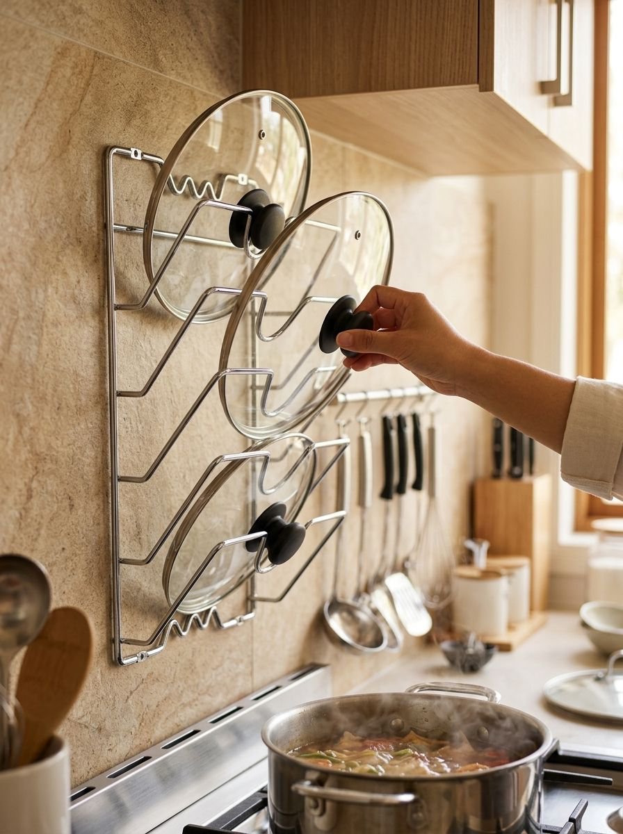 鍋蓋を整理できる壁掛けラック