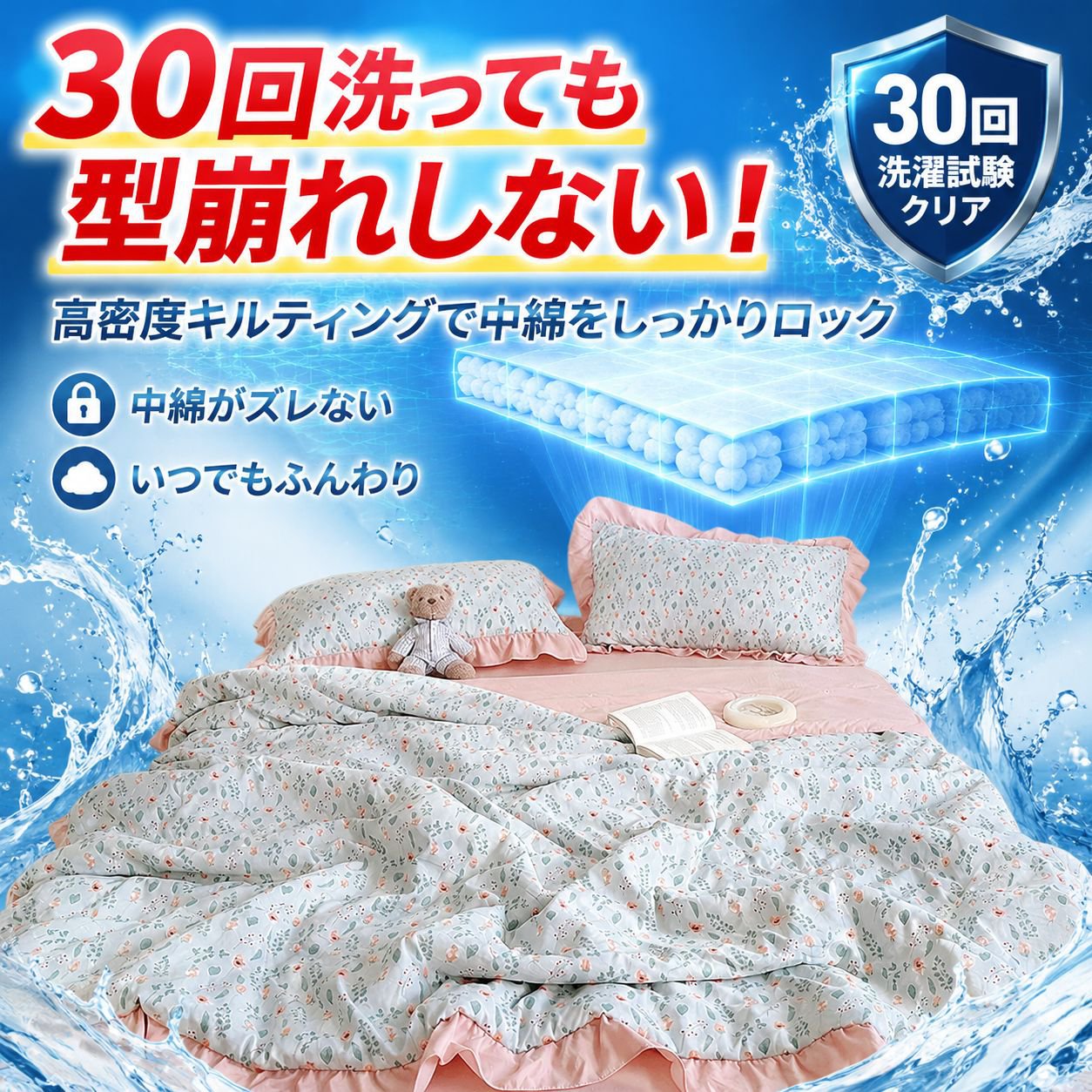ダブル夏用エアコン掛け布団 レースフラワーデザイン 洗濯機対応クーリングブランケット