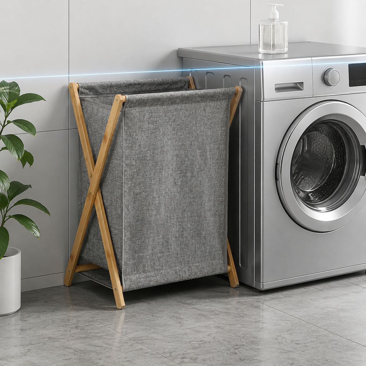 Durable bamboo hamper filled with clothes