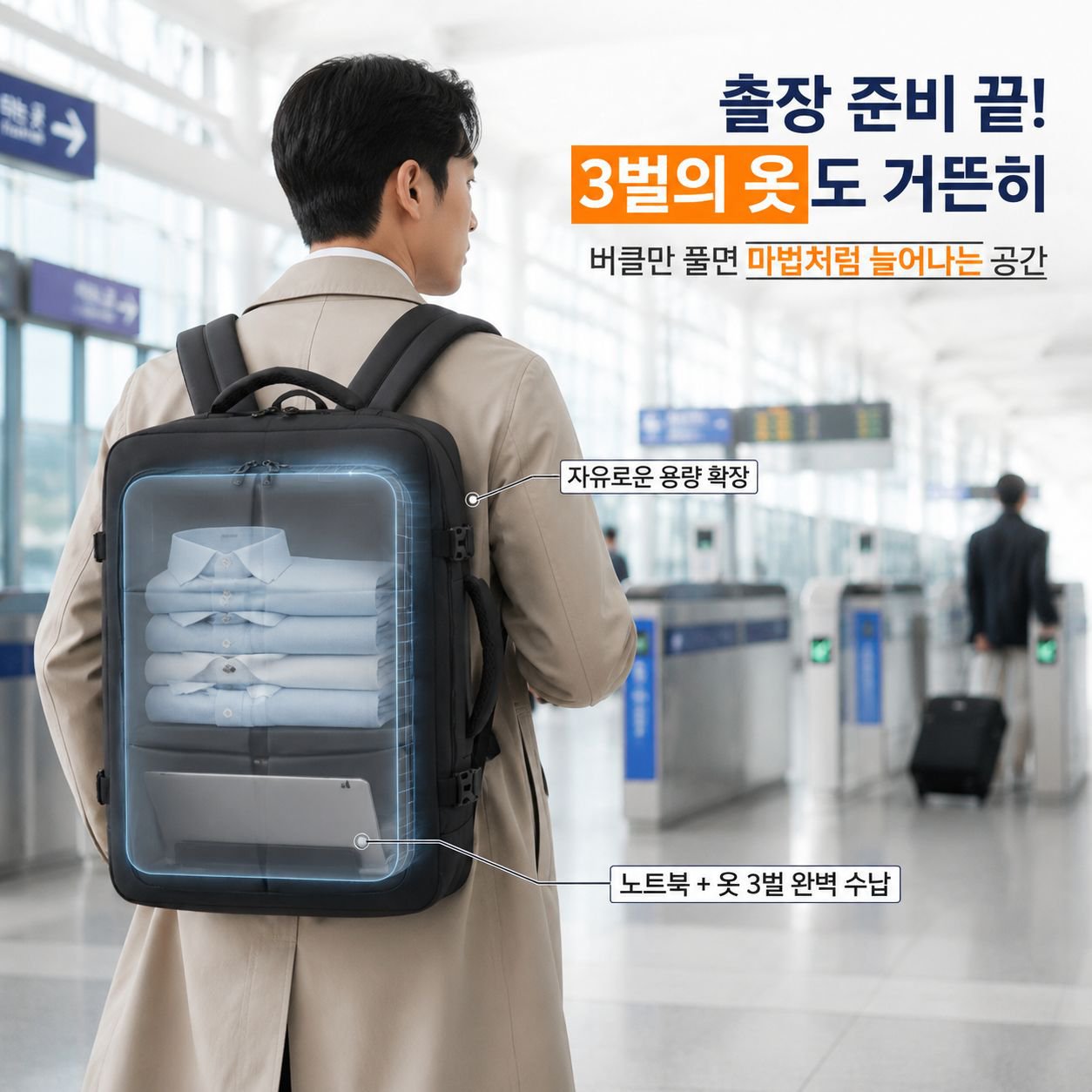대용량 방수 확장 여행용 백팩 비즈니스 노트북 가방