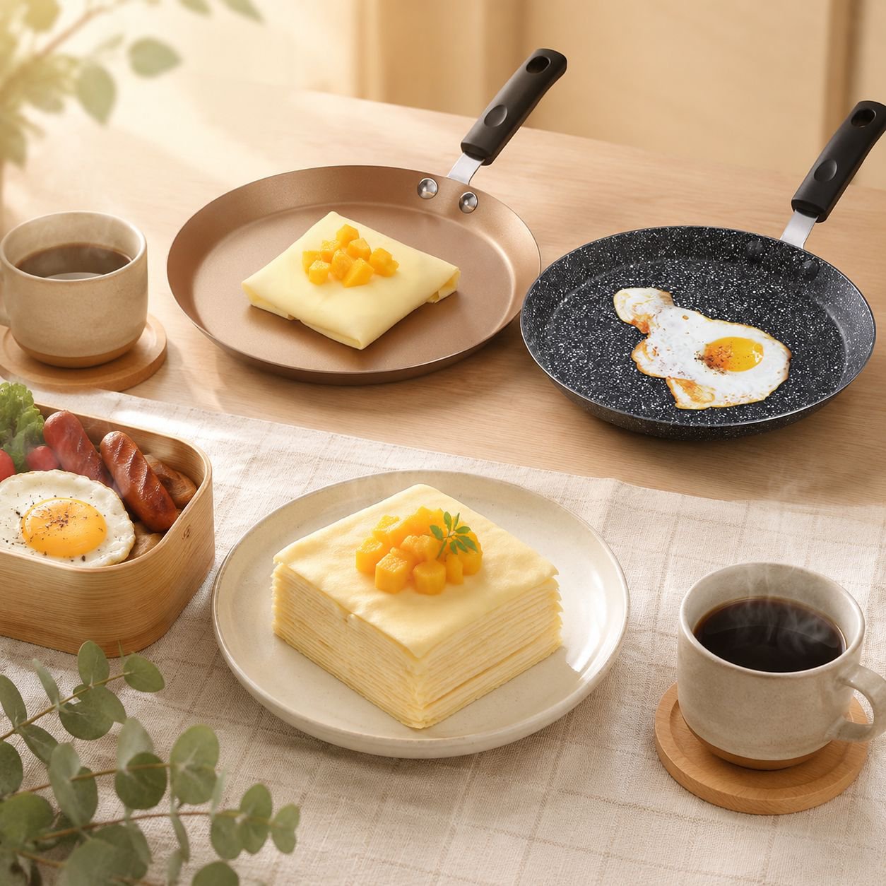 家庭用 焦げ付き防止 麦飯石クレープパン IH対応 6インチ/8インチ