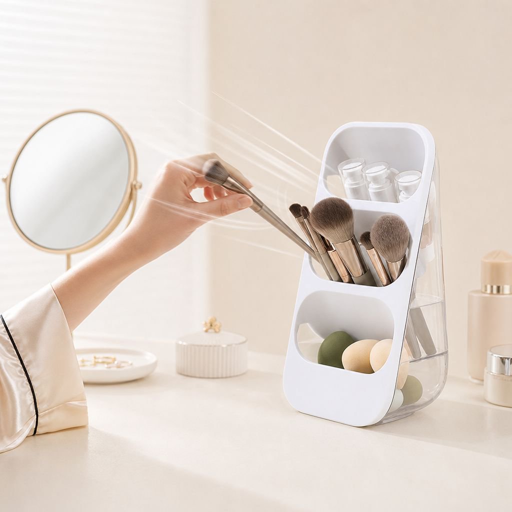 Multi-Purpose 3-Tier Desktop Storage Box for Makeup Brushes, Utensils, and Stationery