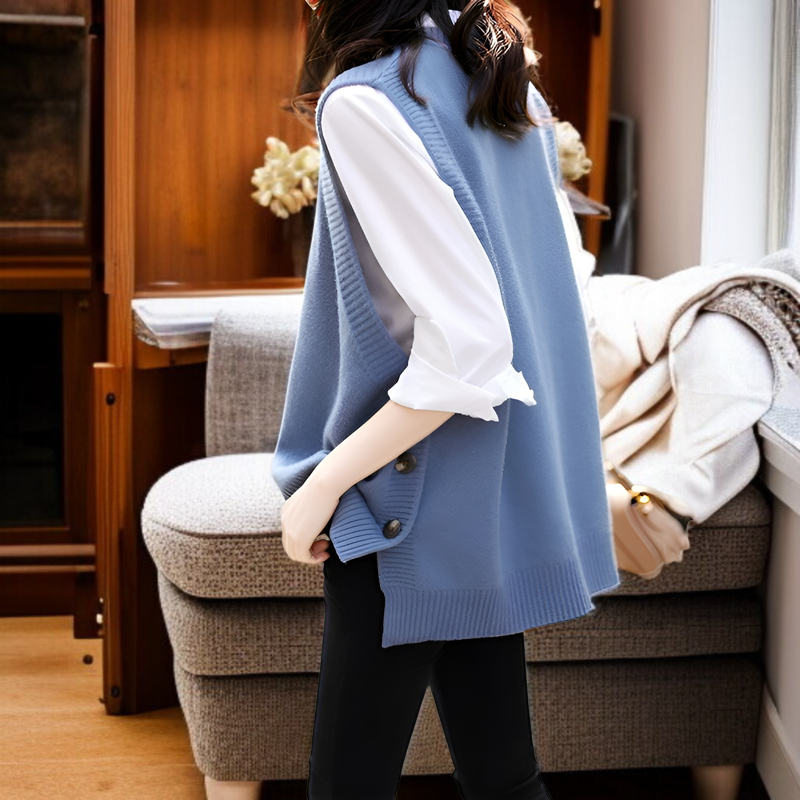 春秋新作ミスティブルーニットベスト全体画像