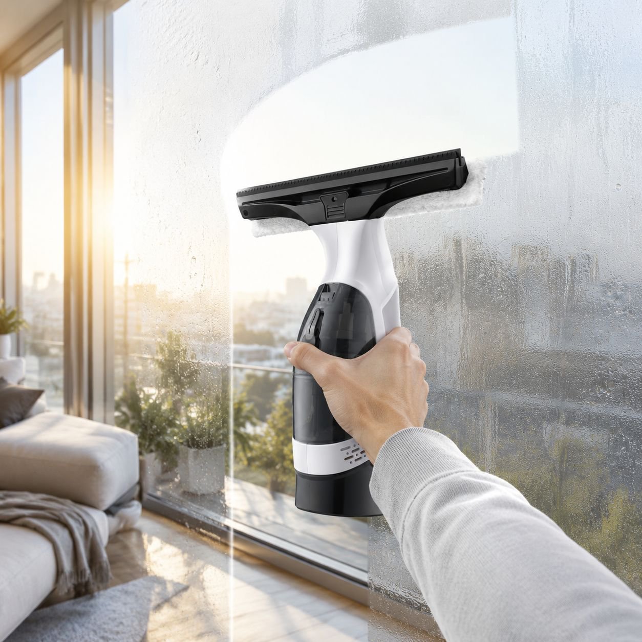 Effiziente Fensterreinigung mit tragbarem Gerät