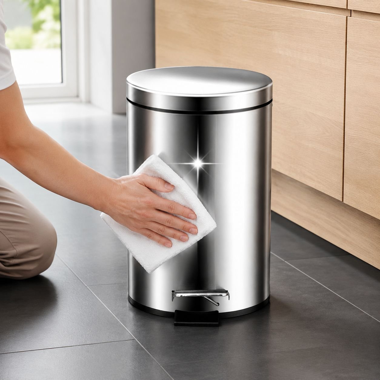 Slow-Close Lid Pedal Trash Can for Kitchen and Bathroom