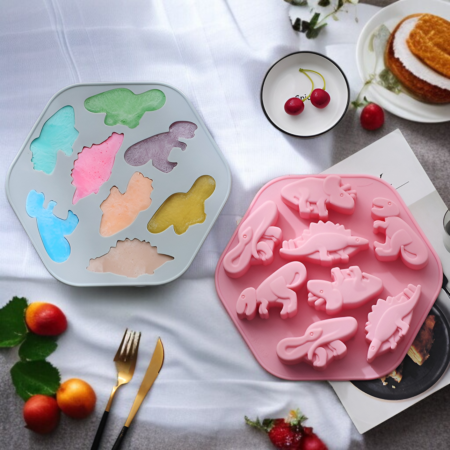 8ピース古代恐竜シリコン型手作り石鹸チョコレート型食品ボックス接着剤型ケーキベーキングトレイ