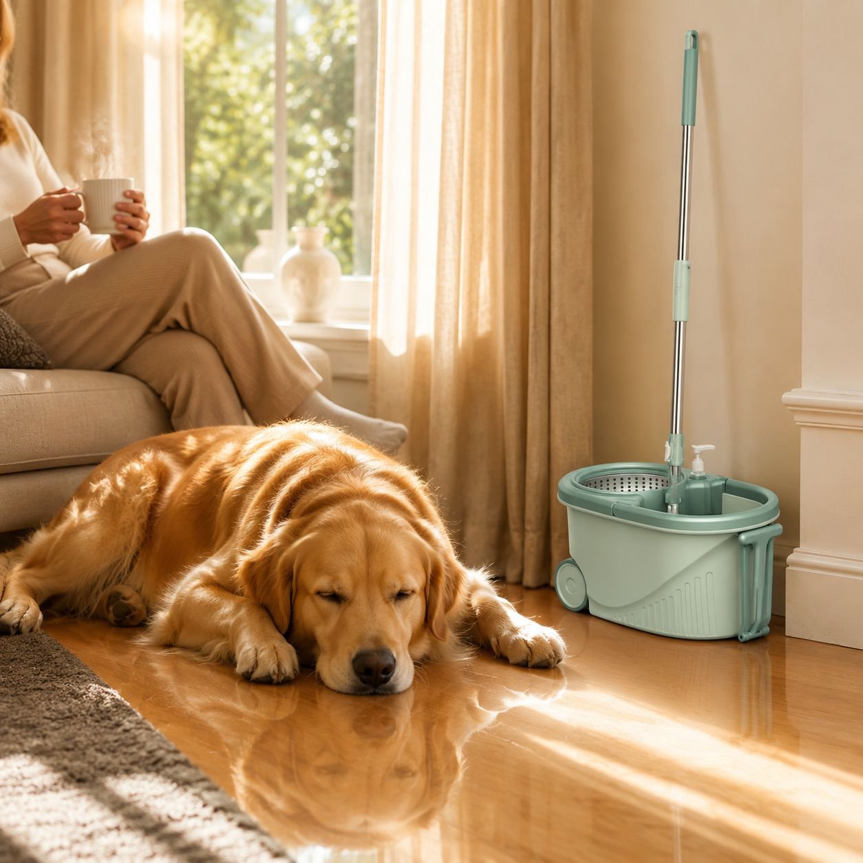 Handfree rotary mop dry and wet household mop bucket wheel efficient mopping tools