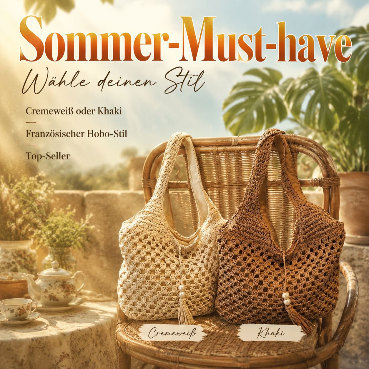 Sommerliche koreanische Flechttasche, lässige Strand-Handtasche für Damen