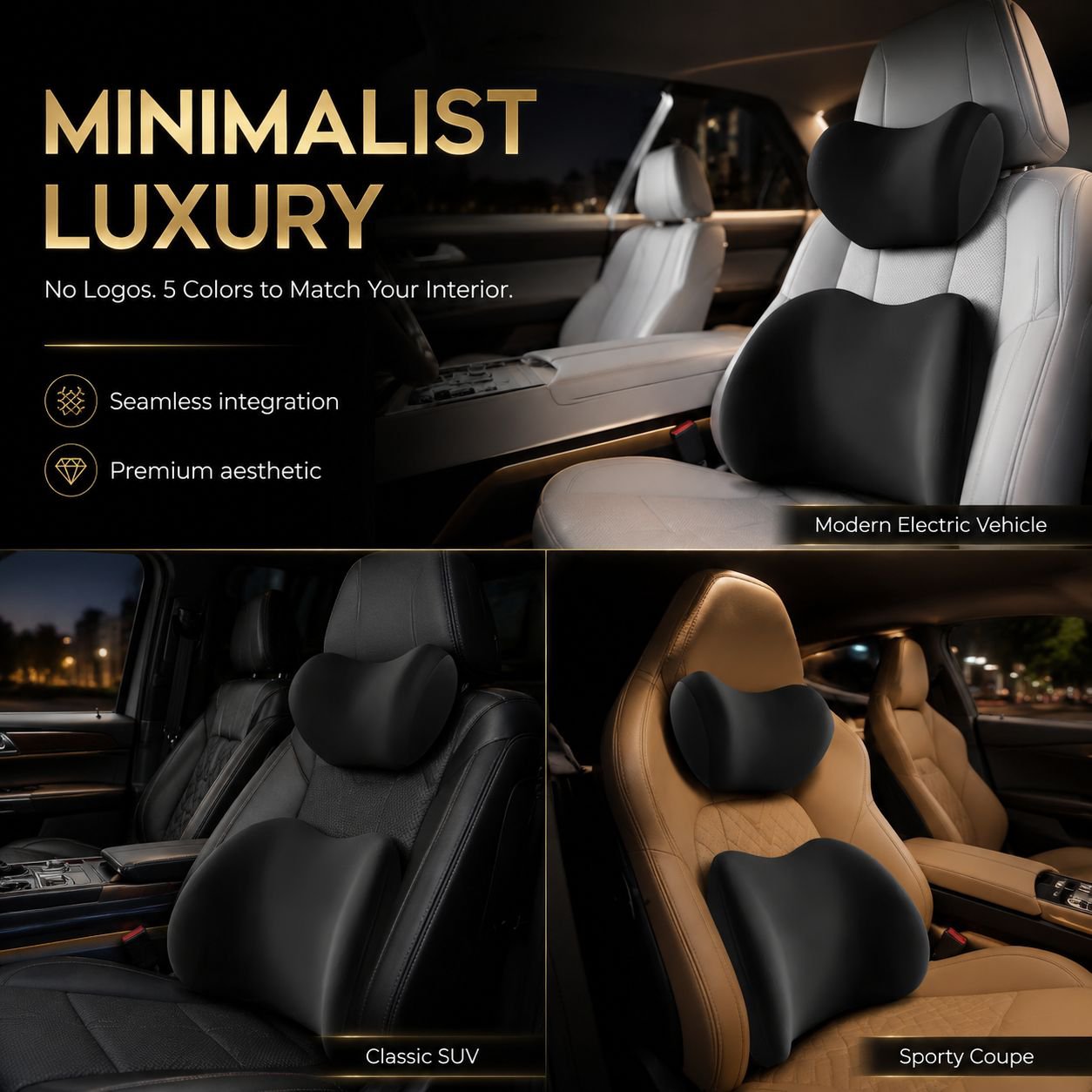 Car Headrest and Lumbar Support Cushion Set with Memory Foam