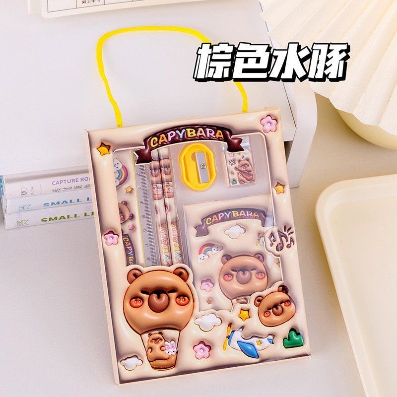 文具套装可爱卡通铅笔橡皮擦尺子文具套装小学生学习用品幼儿园礼物手提文具礼盒