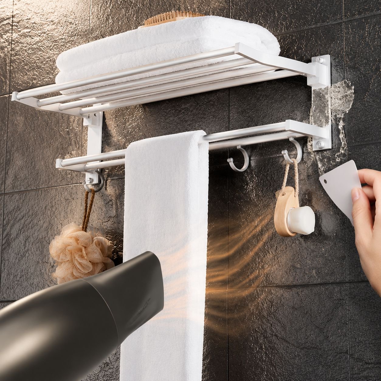 Stylish white towel rack for contemporary bathrooms