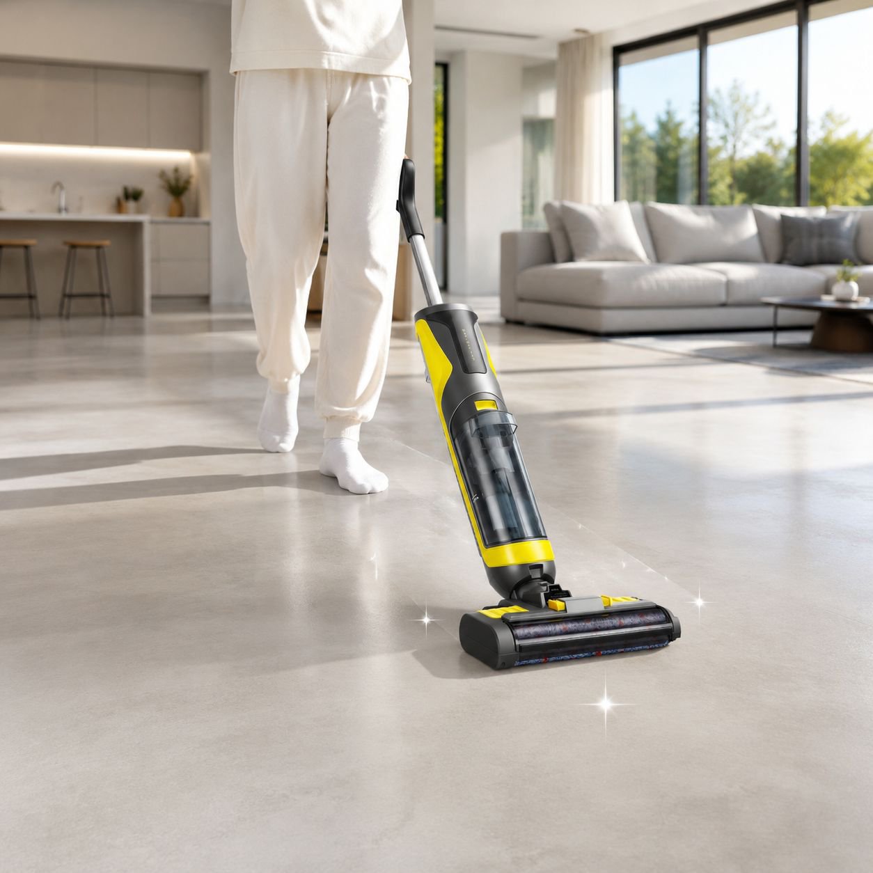 Compact vacuum cleaner picking up wet spills