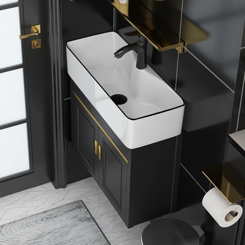 Ceramic integrated basin for bathroom cabinet