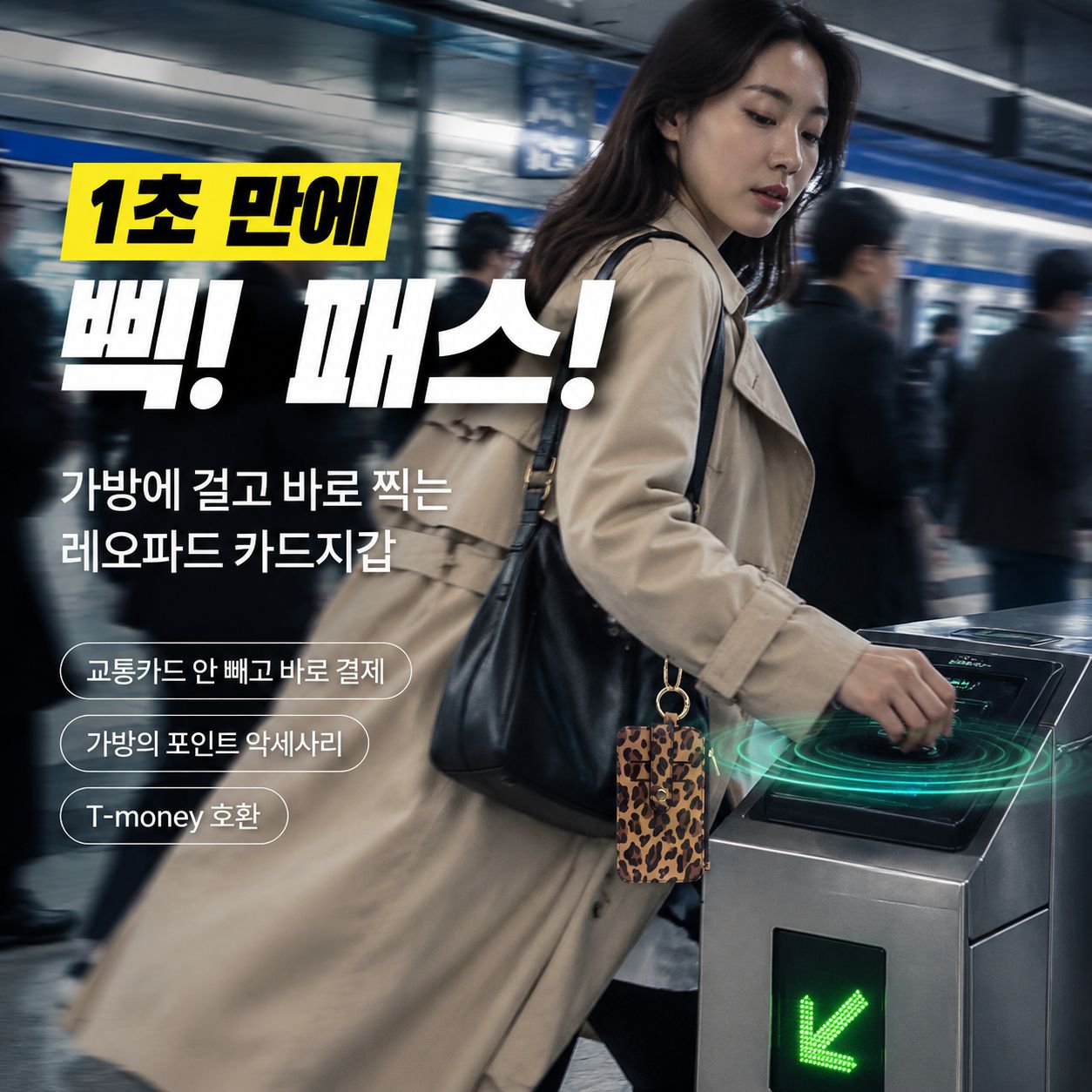 다기능 수납백 호피무늬 PU가죽 카드홀더 목걸이 카드지갑 동전지갑